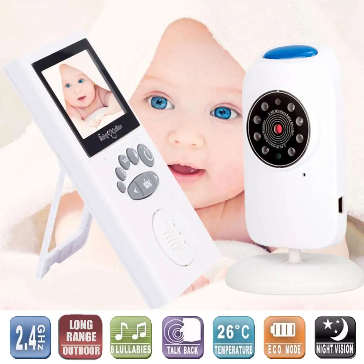 

LCD Wireless Baby Monitors with Camera Color Video Audio Night Vision Baby Room Security Music Intercom Temperature Monitoring