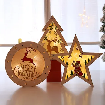 

1pcs Led Light Wooden Star Tree Christmas Tree Hanging Ornaments Xmas Kids Gifts Christmas Wedding Party Festival Decoration