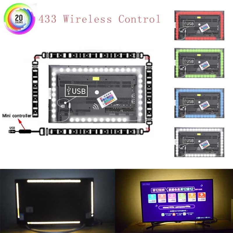 USB Светодиодная лента лампа 5050SMD DC5V гибкая светодиодная 1 м 2 HDTV ТВ Настольный
