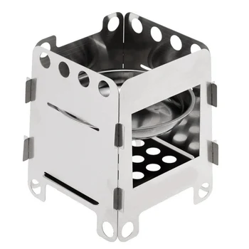 

Portable Camping Wood Stove Backpacking Folding Lightweight Pocket Stove Outdoor Picnic with Alcohol Plate and Pouch