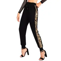 Новый-Для женщин Мода Drawstring эластичный пояс с Leopard шаровары Штаны пот Штаны дамы Повседневное свободные открытый бегуном Штаны Trou