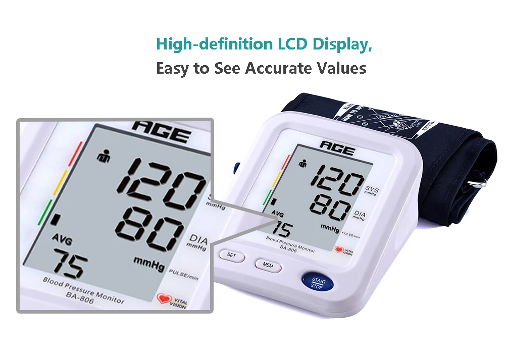 

Upper Arm Blood Pressure Monitoring Digital LCD Display Accurate Pulse Rate Monitor Portable Sphygmomanometer