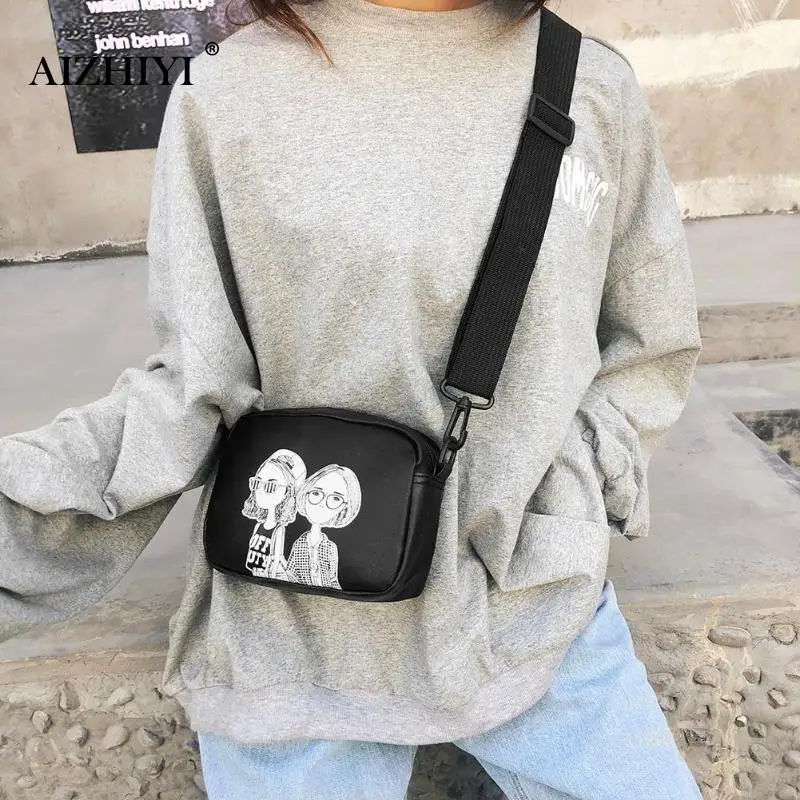Женская маленькая квадратная сумка на плечо с мультяшным принтом, сумка-мессенджер из искусственной кожи, женская сумка через плечо