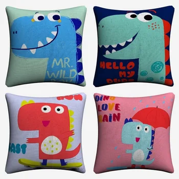 

Nursery Cartoon Dinosaur Kids Art Decorative Cotton Linen Cushion Cover 45x45cm For Sofa Chair Pillow Case Home Decor Almofada