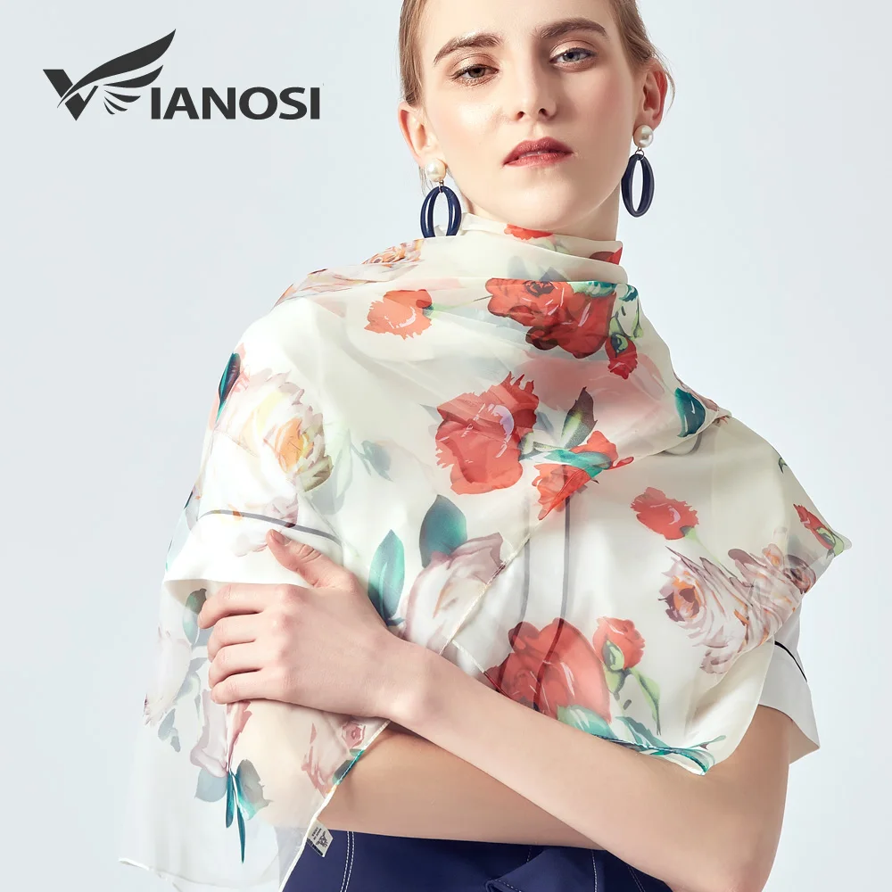 

[VIANOSI] Luxury brand 2019 new white summer silk scarf women shawls and wraps fashion beach floral print female foulard