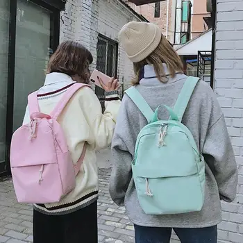 

Women Canvas Backpack Preppy Style Solid Color Travel School Shoulder Bags