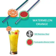 6 шт./компл. многоразовые, для питья соломы милые фрукты соломка из нержавеющей стали с чистящей щеткой металлические соломинки для Молоко Фруктовый сок