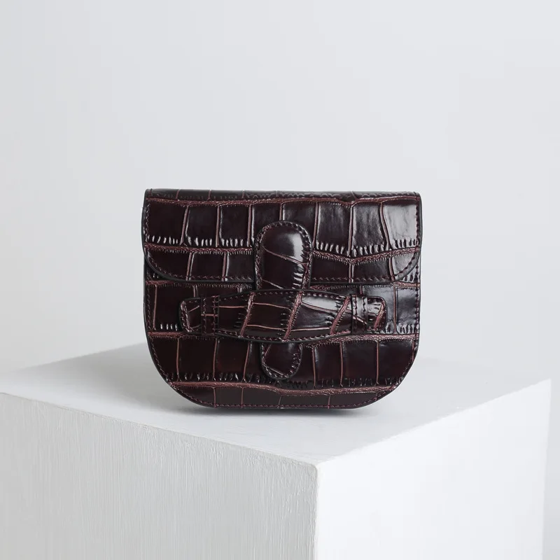 

TOPEST Pattern Woman Small Single Diagonal Lines Saddle Pocket Package Satchel