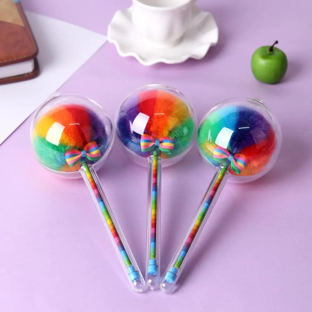 

Cute 0.5mm Plastic Gel Pen Colorful Rainbow Plush Pen Fountain Signing Black Ink Color Pen Office School Pencil Lollipop Bow tie
