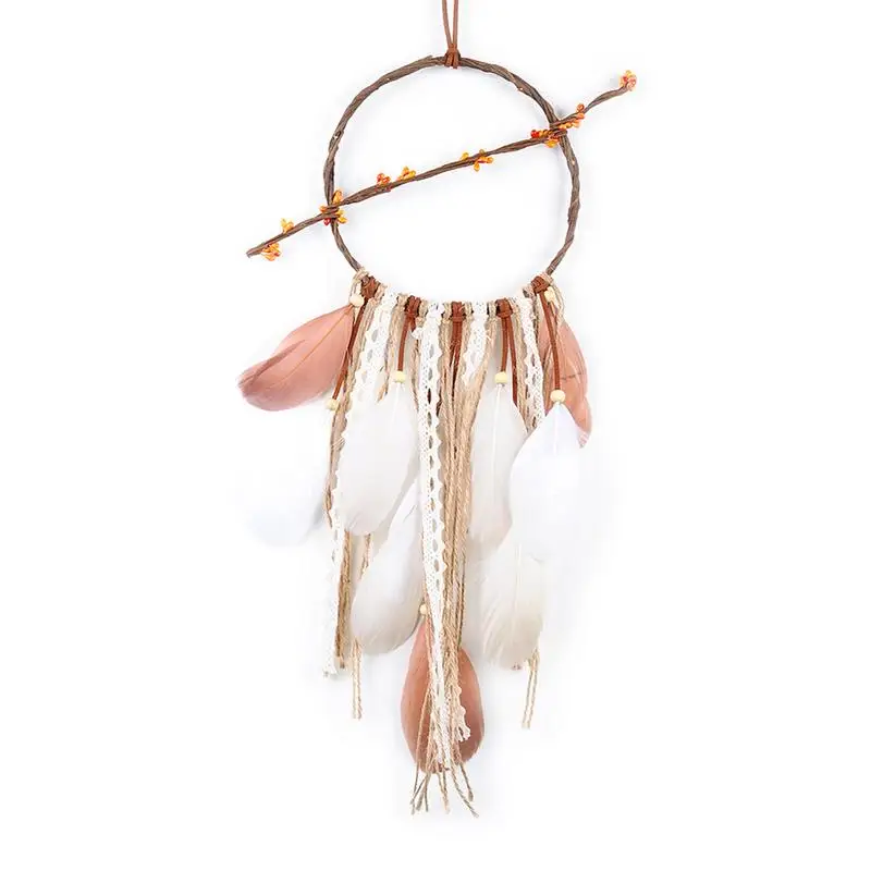 

Creative Handmade Rattan Boho Dream Catcher Artificial Feather Pendant European Retro Style Home Bedroom Hanging Wind Chimes