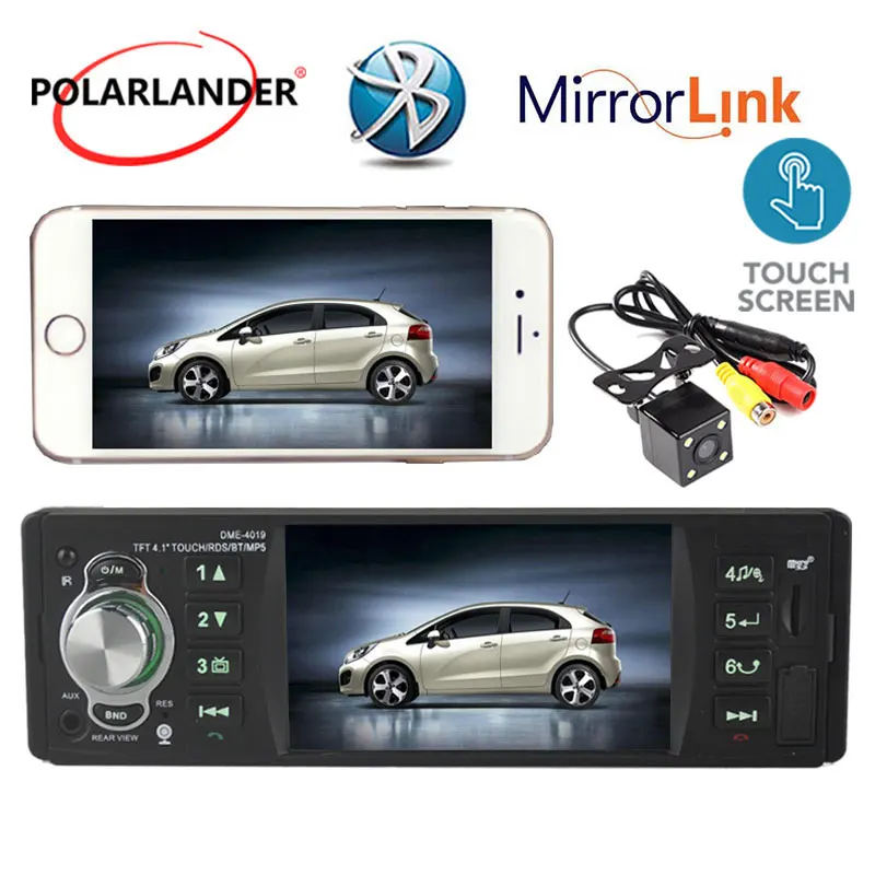 Автомобильный MP5 плеер 4,1 дюймов пульт дистанционного управления Сенсорный Экран Зеркало Ссылка для Android 1 Din с камерой AUX/USB Bluetooth Радио стерео