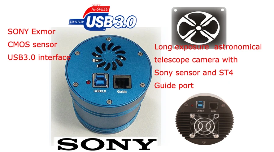 

Scientific 2.3MP IMX185 USB3.0 high fps 1000s exposure astronomy telescope camera M42 1.25 Mount ST4 Guide port
