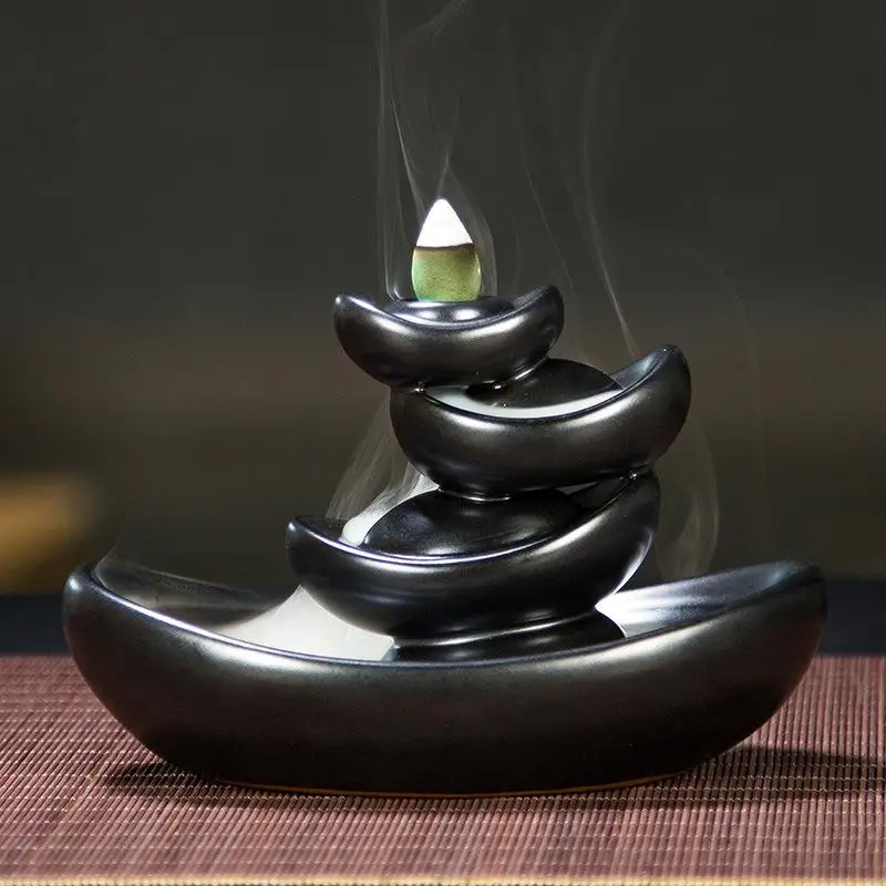 

Ingots Backflow Incense Burner Smoke Waterfall Incense Burner Holder Traditional Chinese Burner Ceramic Incense Censer