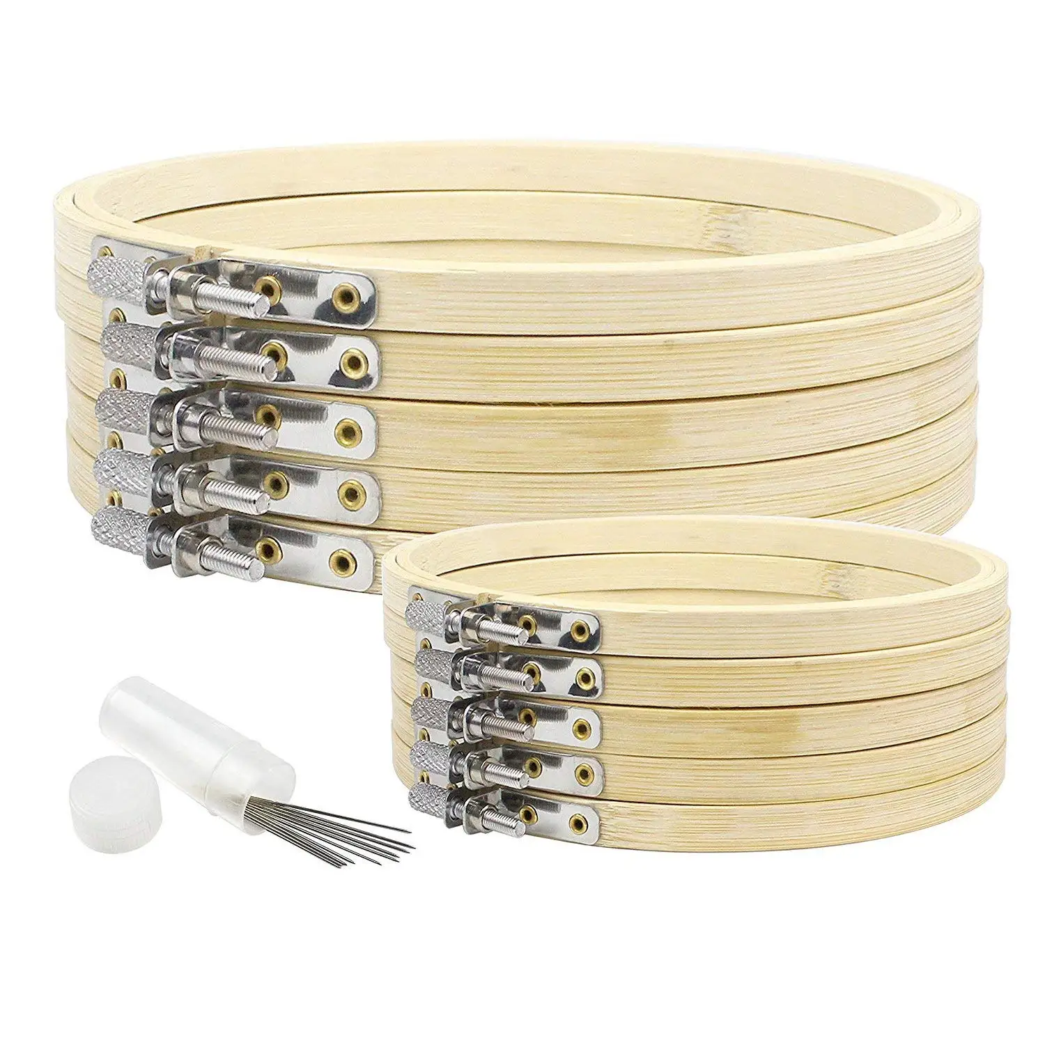

10Pieces Round Wooden Embroidery Hoops Set-5Pcs 4 Inch and 5Pcs 6 Inch Adjustable Bamboo Circle Cross Stitch Hoop Ring with 10