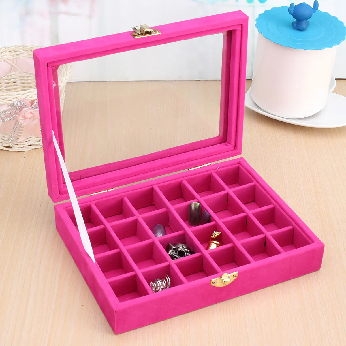 12 Grid Glass Jewelry Ring Display Organizer Box Tray Holder Earring