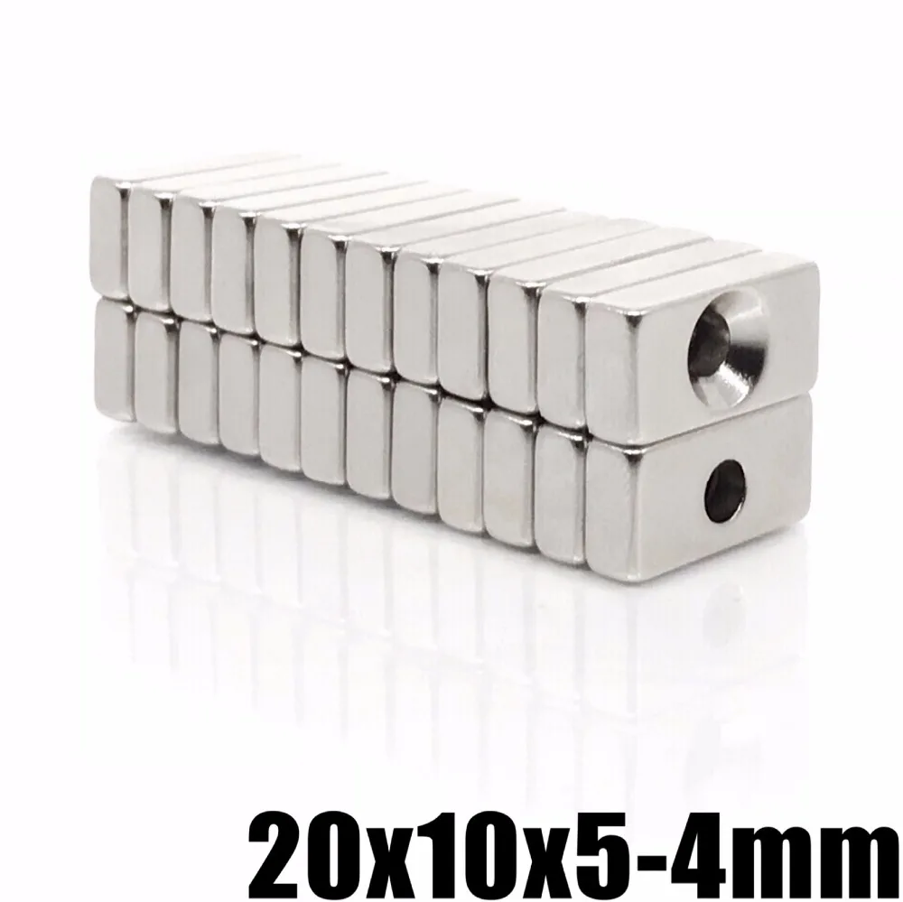 

100pcs 20x10x5 N35 Super Strong Block Countersunk Magnet 20 x 10 x 5 mm Hole 4mm Rare Earth Neodymium free shipping 20*10*5-4