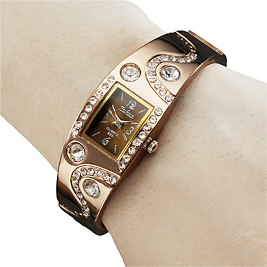 

Metal Watches Bracelets Rhinestone Crystal Women Clock Square Dial Bangle Watch Luxury Fashion Lady Quartz Wristwatches