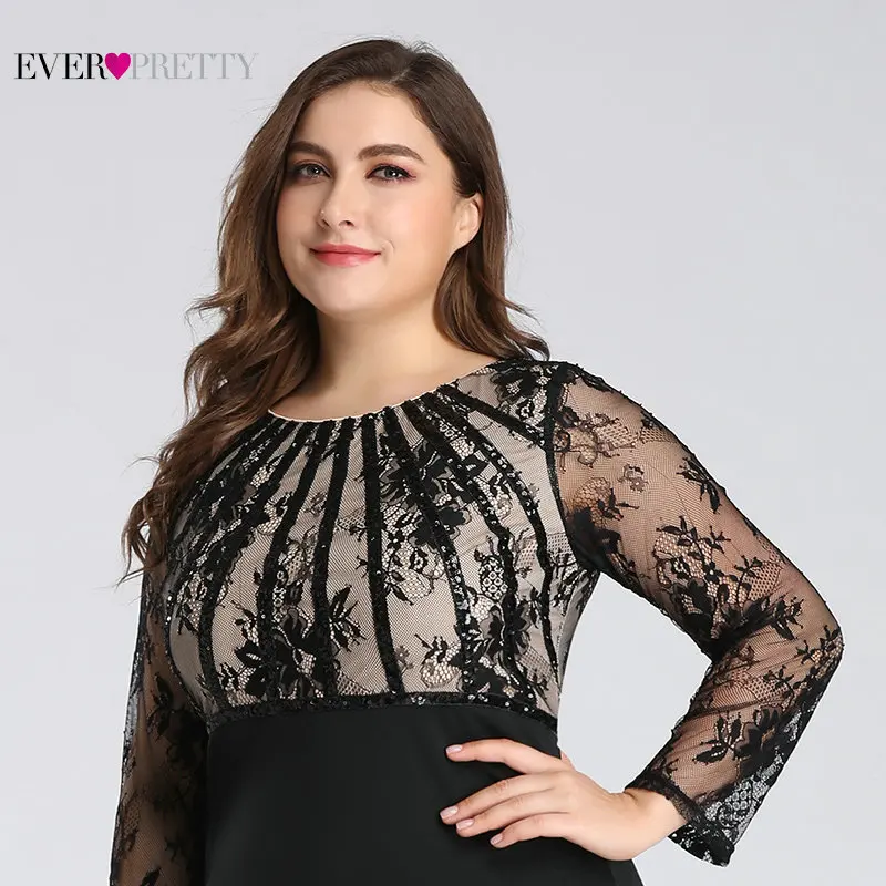 Plus Size Evening Dresses Long 2019 Ever Pretty Elegant Mermaid Lace Full Sleeve O-neck Robe De Soiree New Wedding Guest Gowns