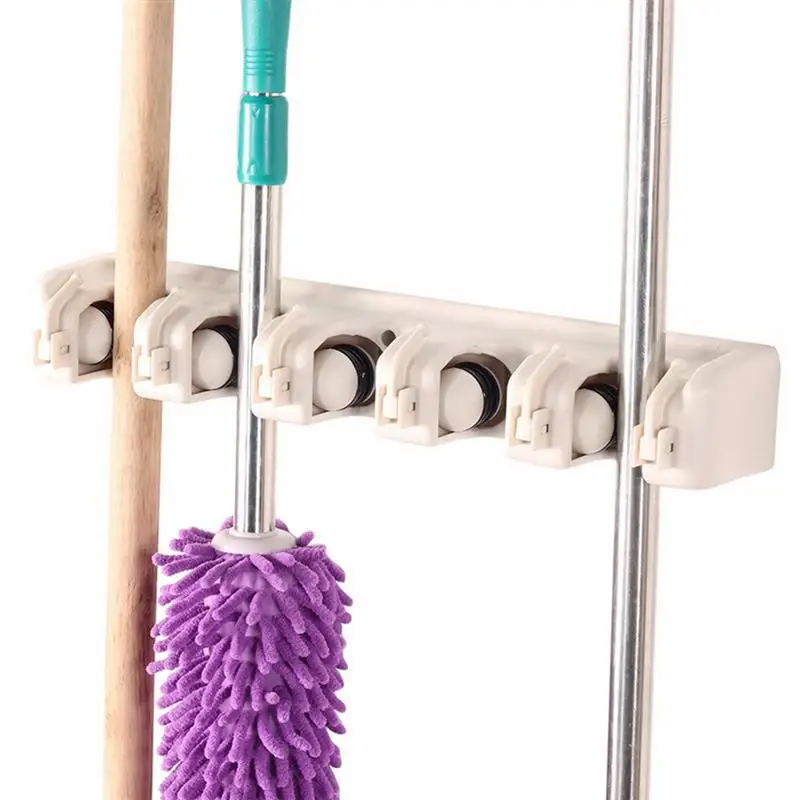 OUNONA Multifunctional Wall Mounted Mop Brush Broom Holder Hanger