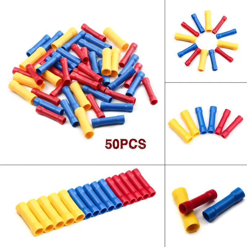 

50pcs/set Electrical Wire Cable Crimping Terminal Connector BV1.25 BV2.5 BV5.5 Insulated Crimp Terminals 10-22AWG kit