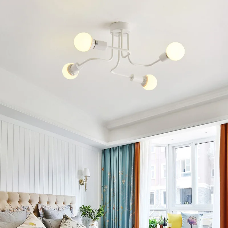 

Simple Iron E27 Bulb Ceiling Lamp Led Lamps Living Room Dining Room White/black Creative Ceiling Lamps Led Lustre Ceiling Lights