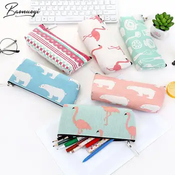 

Flaming Canvas Pencil Case School Pencil Bag Pencilcase Gift Pen Bag Cute Simple Animals Pencil Box Quality School Tool