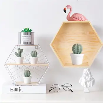 

1pc Shelf Rack Hexagon Wall Multiple Function Wooden Storage Racks Hanging Decorations Storage Organizer for Hotel Home