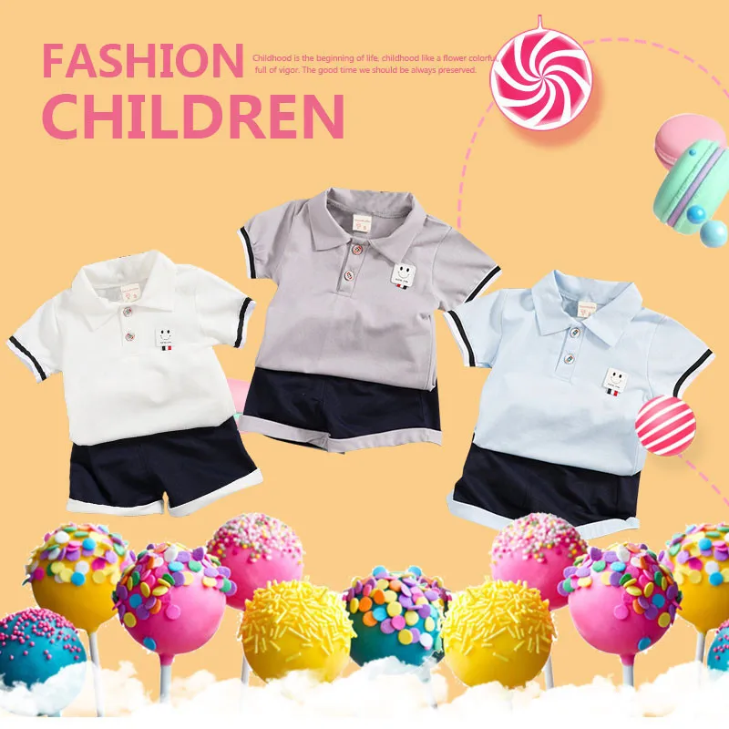 

Summer Baby Boys Clothes Set Cotton Toddler Suits Short Sleeve Shirt + Black Pants Children Clothing For Kids Boys