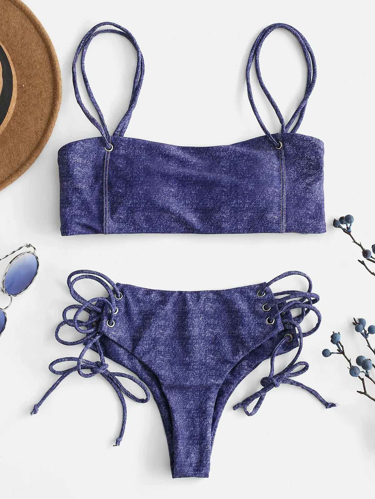 

Belleziva Women'S Sexy Bikini Sets Faux Denim High Leg Bikini Set Summer Female Beachwear Swimsuits Maillot De Bain Femme