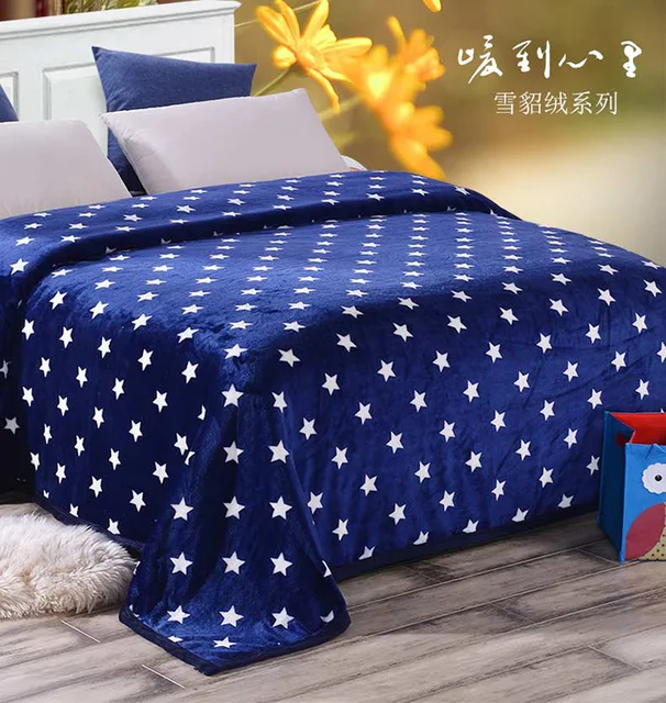 Rural star coral fleece blankets thick blankets dark blue with white