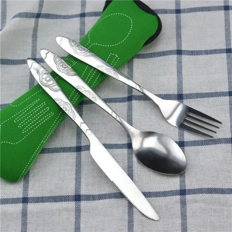 

3/4Pcs Stainless Steel Cutlery Set Flower Painting Fork Dinner Tableware Set Tableware Case Kit For Picnic Dinner