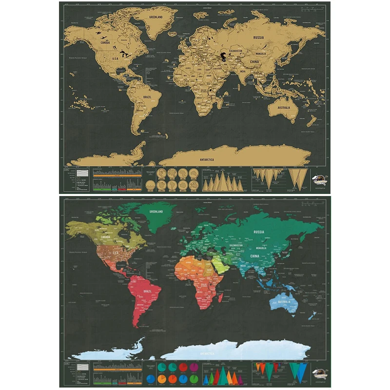 

Fashion 1PC Hot Foil Layer Scratching World Map Poster Map Wall Sticker Traveling Accessories Sparetime Handwork