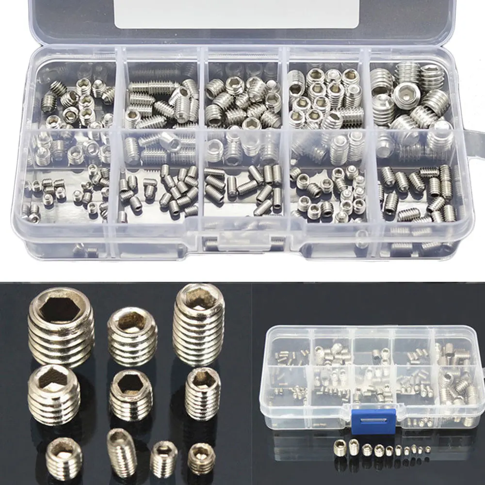 200 Pcs Hex Head Socket Set Screws Assortment Kit Socket Set Screw with