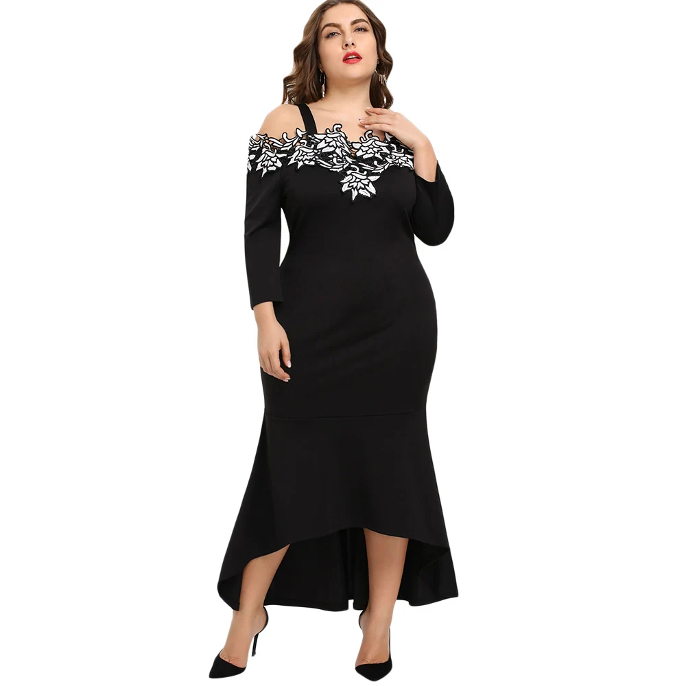 

Wipalo 2019 Autumn Plus Size Embroidery Bodycon Mermaid Party Dress Women Elegant Black Oversized Trumpet Dress Vestido Femme