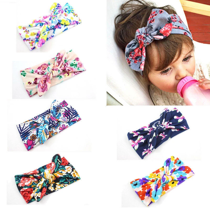 

CANIS 2019 New Colorful Boho Newborn Toddler Headband Ribbon Elastic Baby Headdress Kids Hair Band Girl Bow Knot cute Floral