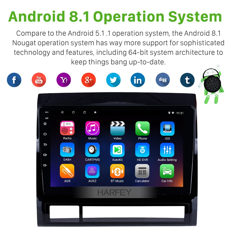 Excellent Harfey Head Unit Player for 2005-2013 TOYOTA TACOMA/HILUX (America Version) Android 9.0 9" Car GPS Navi Support DVR Rear Camera 1 Excellent Harfey Head Unit Player for 2005-2013 TOYOTA TACOMA/HILUX (America Version) Android 9.0 9" Car GPS Navi Support DVR Rear Camera 1