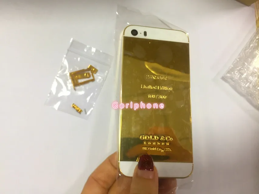 

luxury for iPhone 5S SE Battery Rear Door Middle Frame Chassis Case REAL Gold Back Cover housing for iPhone SE 5G