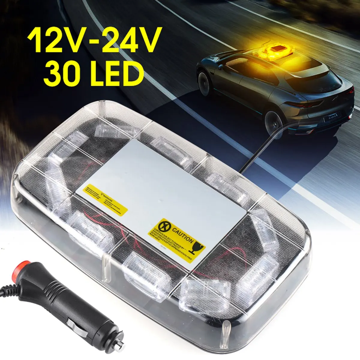 

Amber Yellow 12V-24V 30 LED Car Roof Flashing Strobe Emergency Light Bar Mini Warning Beacons Lights Lighting lamp