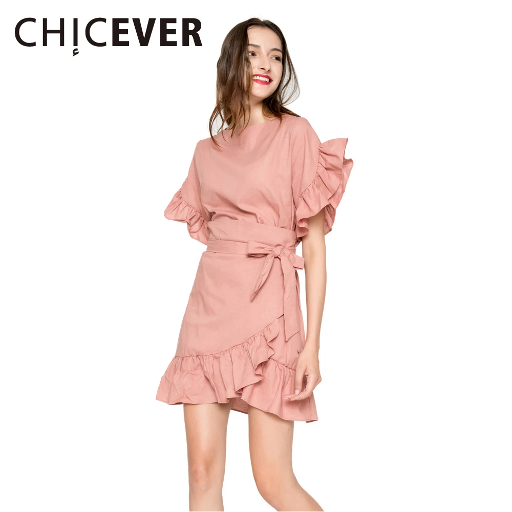 Женское асимметричное платье CHICEVER летнее с рукавами лепестками и регулируемым