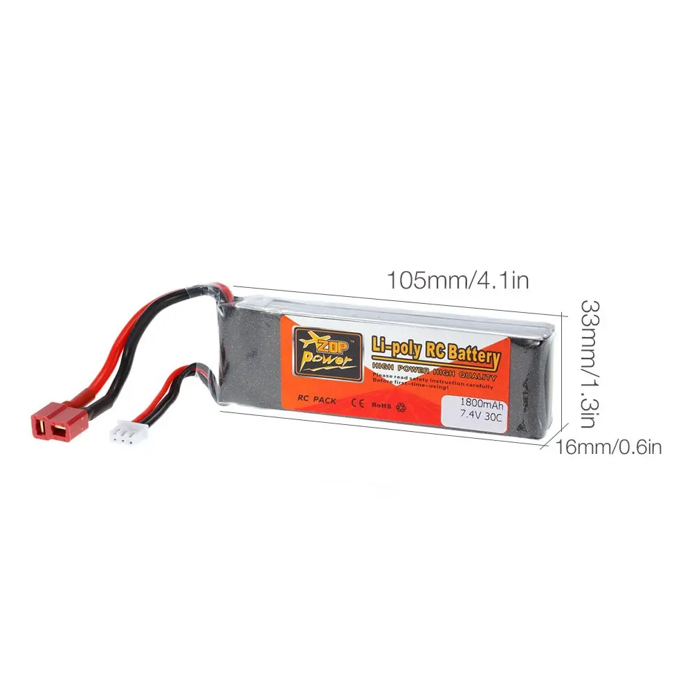 ZOP мощность Plug Lipo батарея для 2 S 7,4 В 1800 мАч 30C T QAV250 FPV системы Racing RC Quadcopter автомобилей Лодка