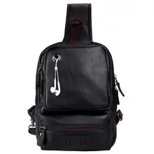 Для мужчин s груди пакет слинг сумка с штекер наушников сумки на плечо из искусственной кожи Для мужчин Crossbody сумка для человек мешок мобильного телефона