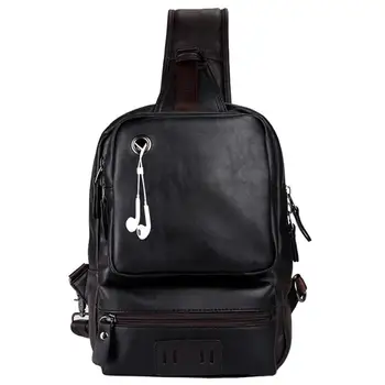 

Mens Chest Pack Sling Bag With Headphone Plug Shoulder Bags PU Men Messenger Crossbody Bag For Man Mobile Phone Bag