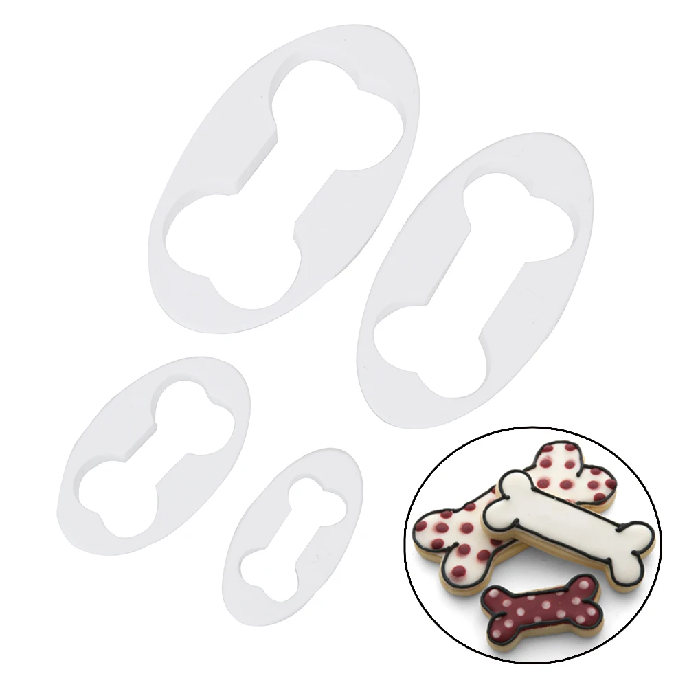 

4Pcs/set Cookie Cutter Plastic Biscuits Mould Dog Bone Shape Fondant Cake Embossed Mold Bakeware DIY Cake Decorating Tool