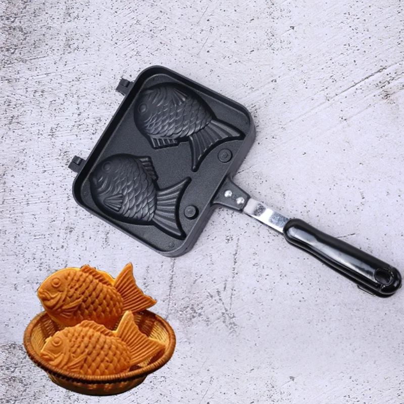 

Taiyaki Double Fish Shaped Hot Dessert Waffle Cake Maker Pan Japanese Pancake Double Pan Stainless Steel Frypan