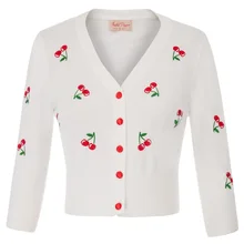 BP Women Cherries Embroidery V-Neck Dress Cropped Knitted Top Coat Knitwear 2019