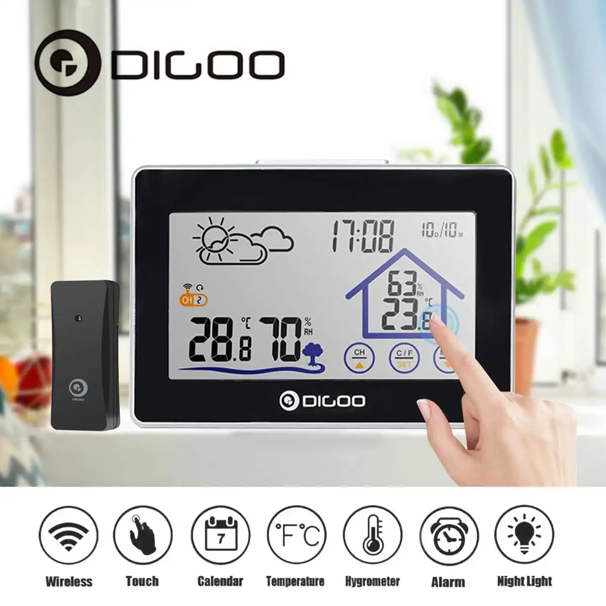 

Digoo DG-TH8380 Color Screen Weather Station Thermometer hygrometer meter Forecast Sensor Indoor Outdoor Sensor Alarm Clock