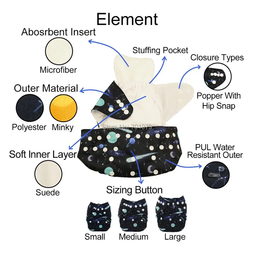 ALVABABY детская ткань пеленки Печать Современная подгузник с микрофиброй вставки