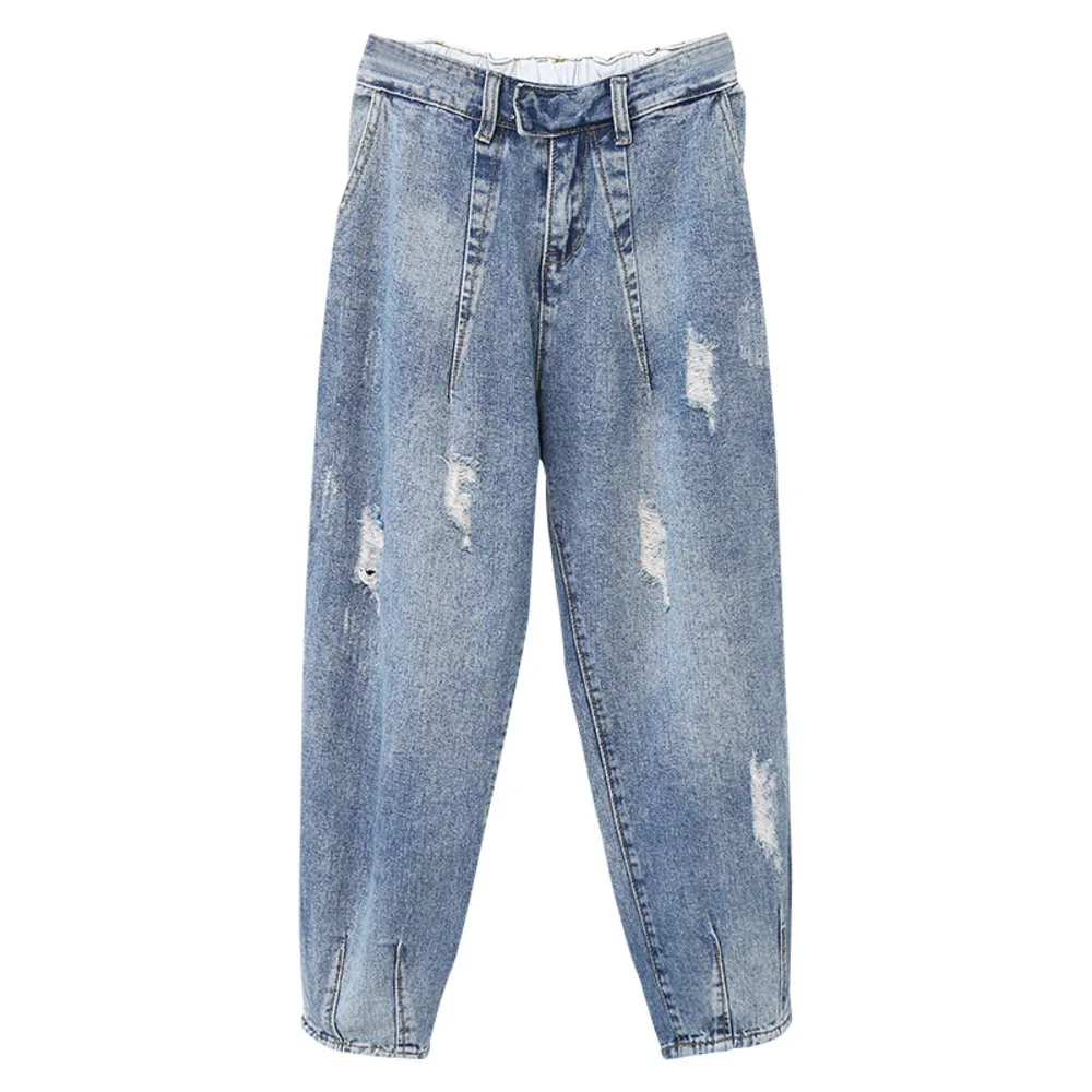 

Spring Summer Washed Jeans Woman Blue High Waist Loose Denim Jeans Female Ripped Hole Harem Trousers Boyfriend Jeans Plus Size