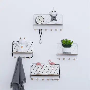 

Nordic Modern Style Storage Rack Wall Hanging Type Home Organizer Shelf Holder With Hooks Home Room Bedroom Decoration Tool
