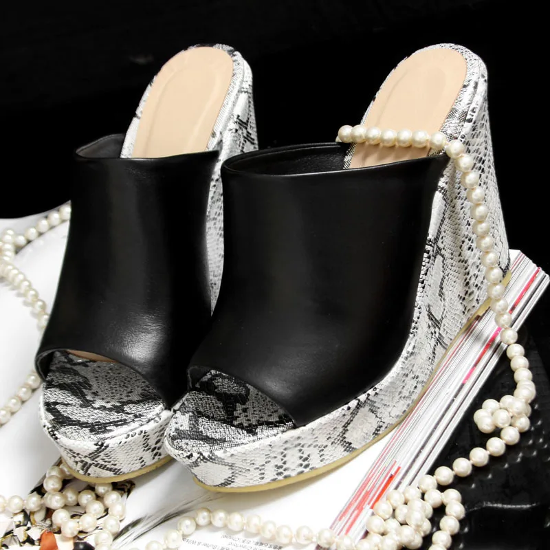Dias toe Keile 12 Hausschuhe Black Weiß Frauen Open High Dicke Box white Sommer Maultiere Verpackung Plattform Sohle 146 Heels Lässig Cm Sexy qaFfCx5